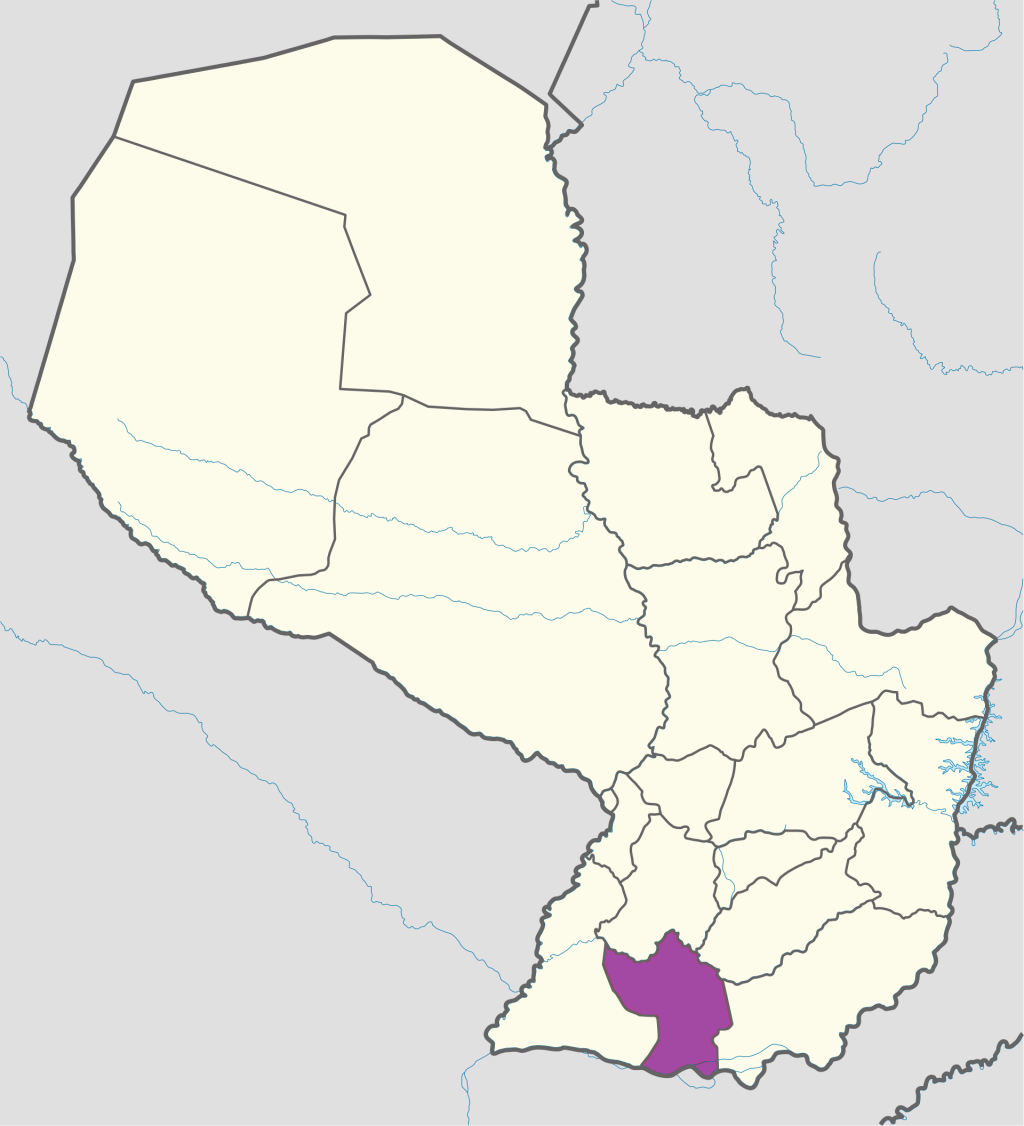 Mapa de ubicación del departamento de Misiones en Paraguay.