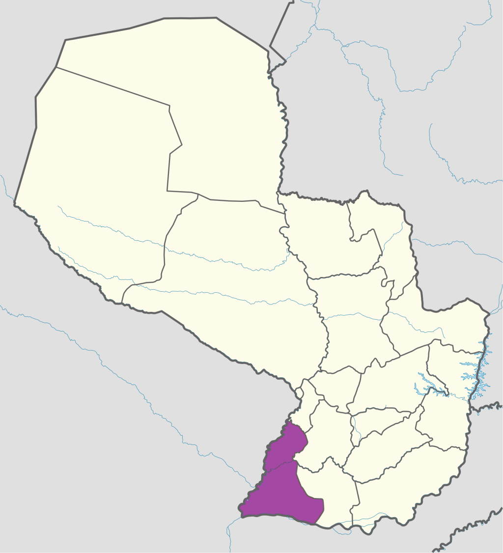 Mapa de ubicación del departamento de Ñeembucú en Paraguay.