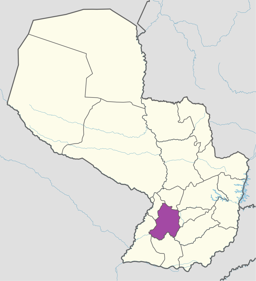 Mapa de ubicación del departamento de Paraguarí en Paraguay.