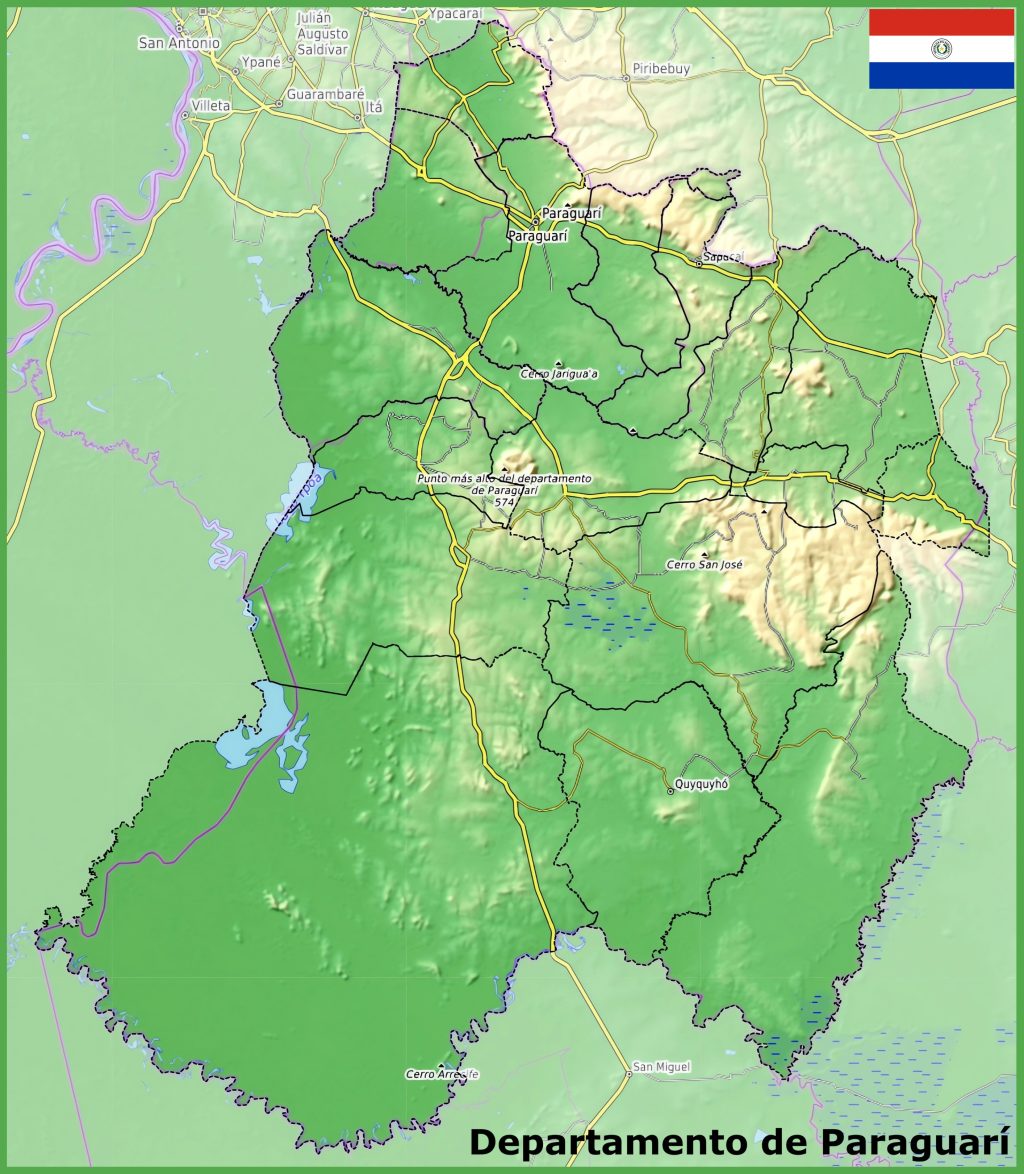 Mapa físico del departamento de Paraguarí.