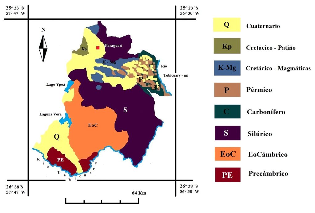 Mapa geológico del departamento de Paraguarí.