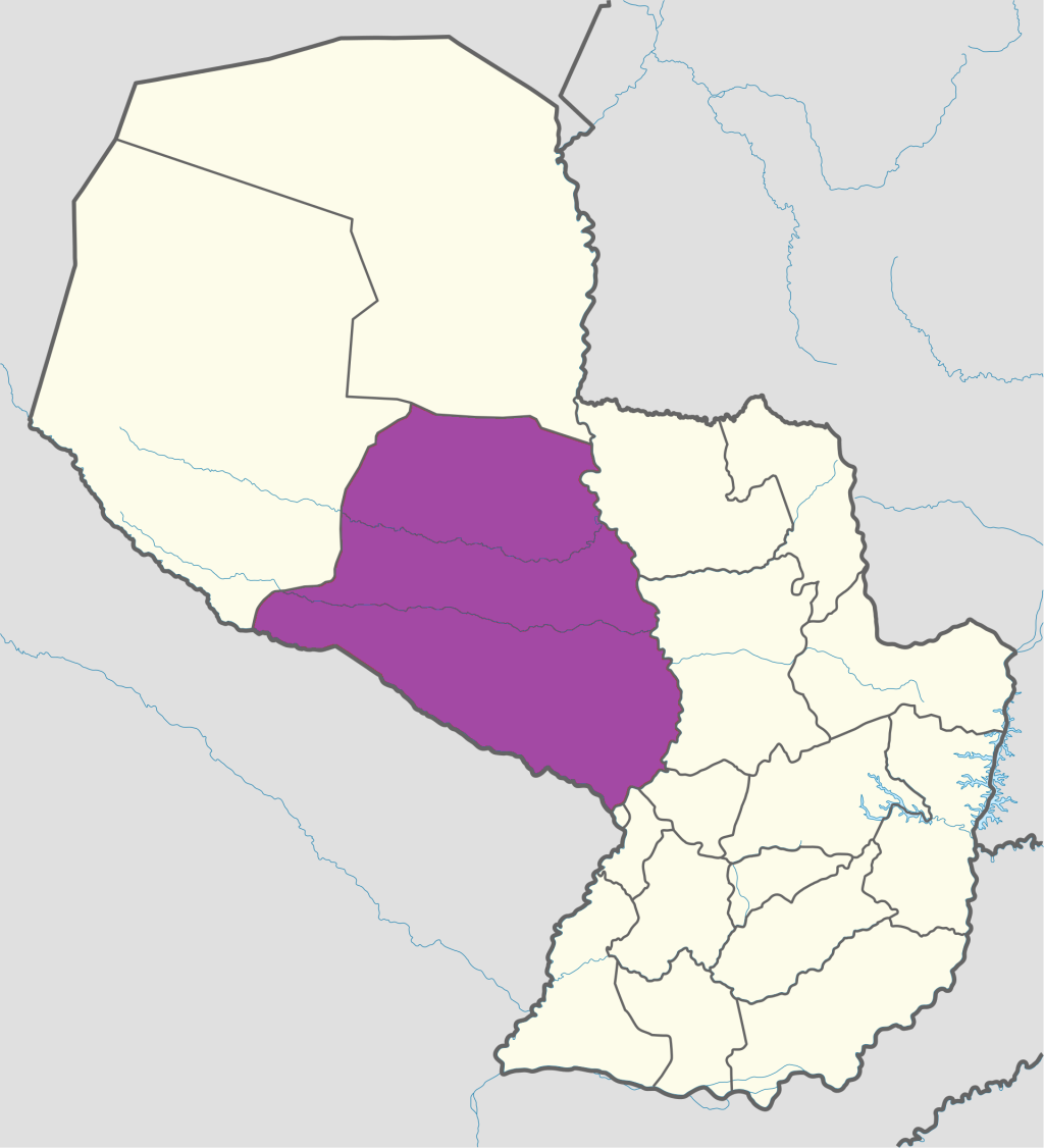 Mapa de ubicación del departamento de Presidente Hayes en Paraguay.