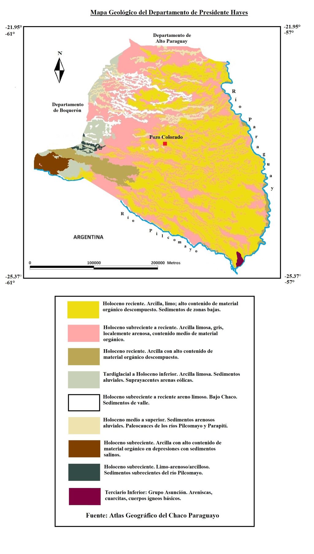 Mapa geológico del departamento de Presidente Hayes.