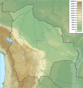 Mapa físico en blanco de Bolivia.