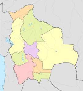 Mapa mudo coloreado de Bolivia.