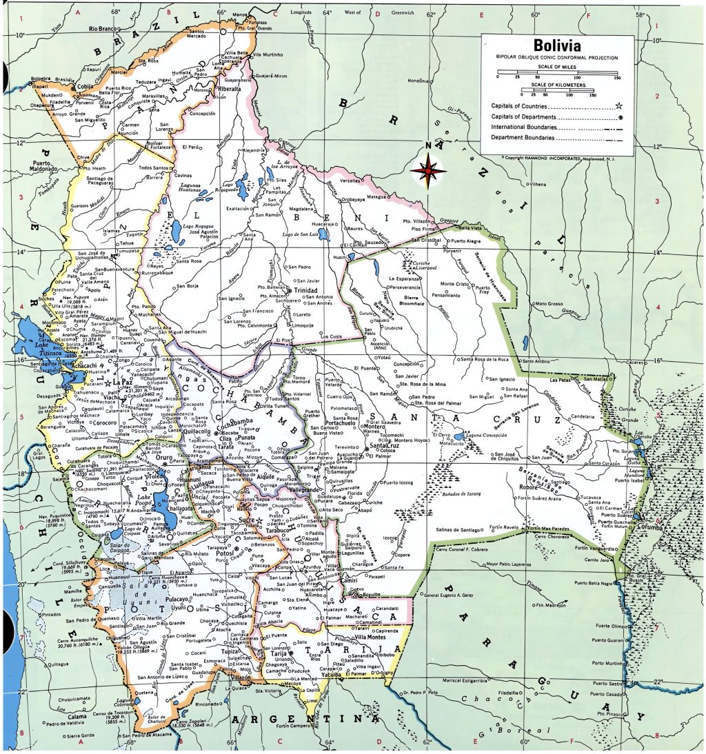 Mapa de las ciudades de Bolivia.