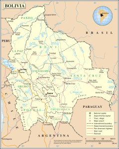 Mapa de las principales ciudades de Bolivia.