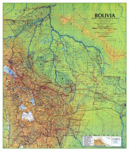 Mapa político-físico-vial de Bolivia.