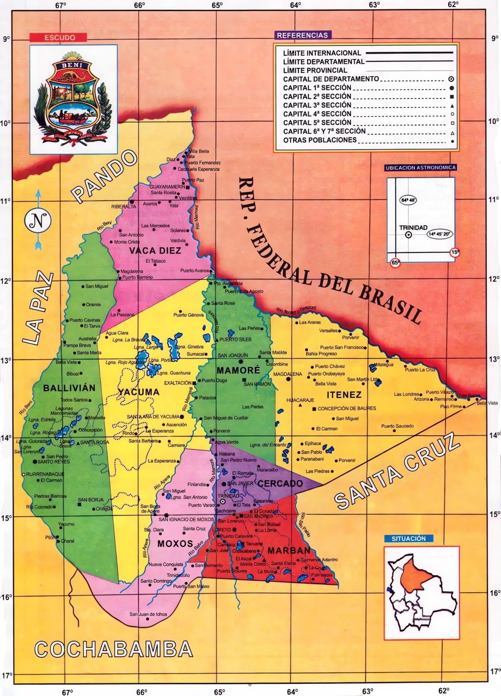 Mapa político del departamento del Beni.