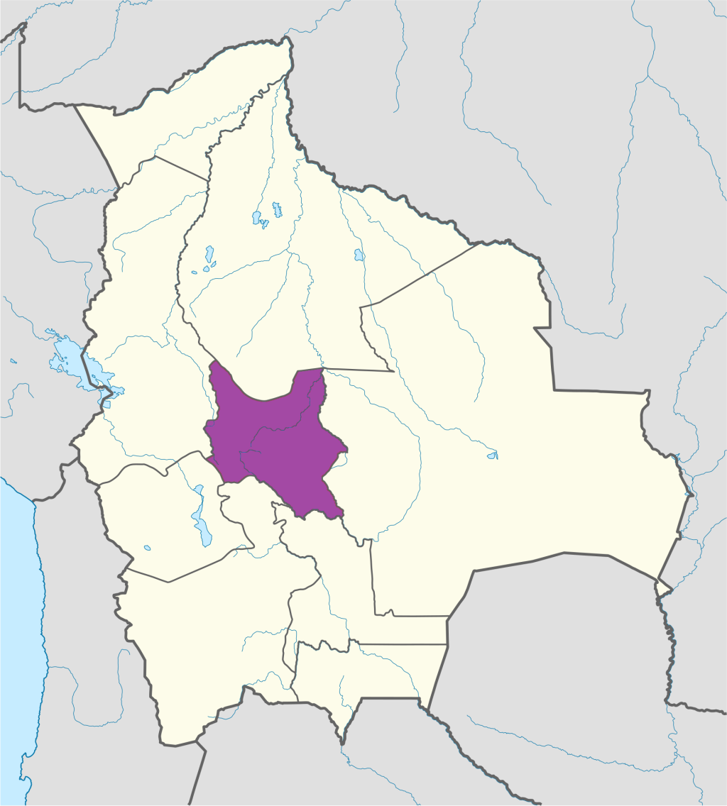Mapa de ubicación del departamento de Cochabamba en Bolivia.