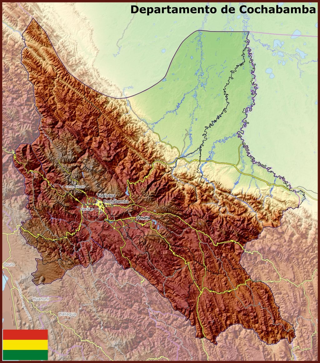 Mapa físico del departamento de Cochabamba.