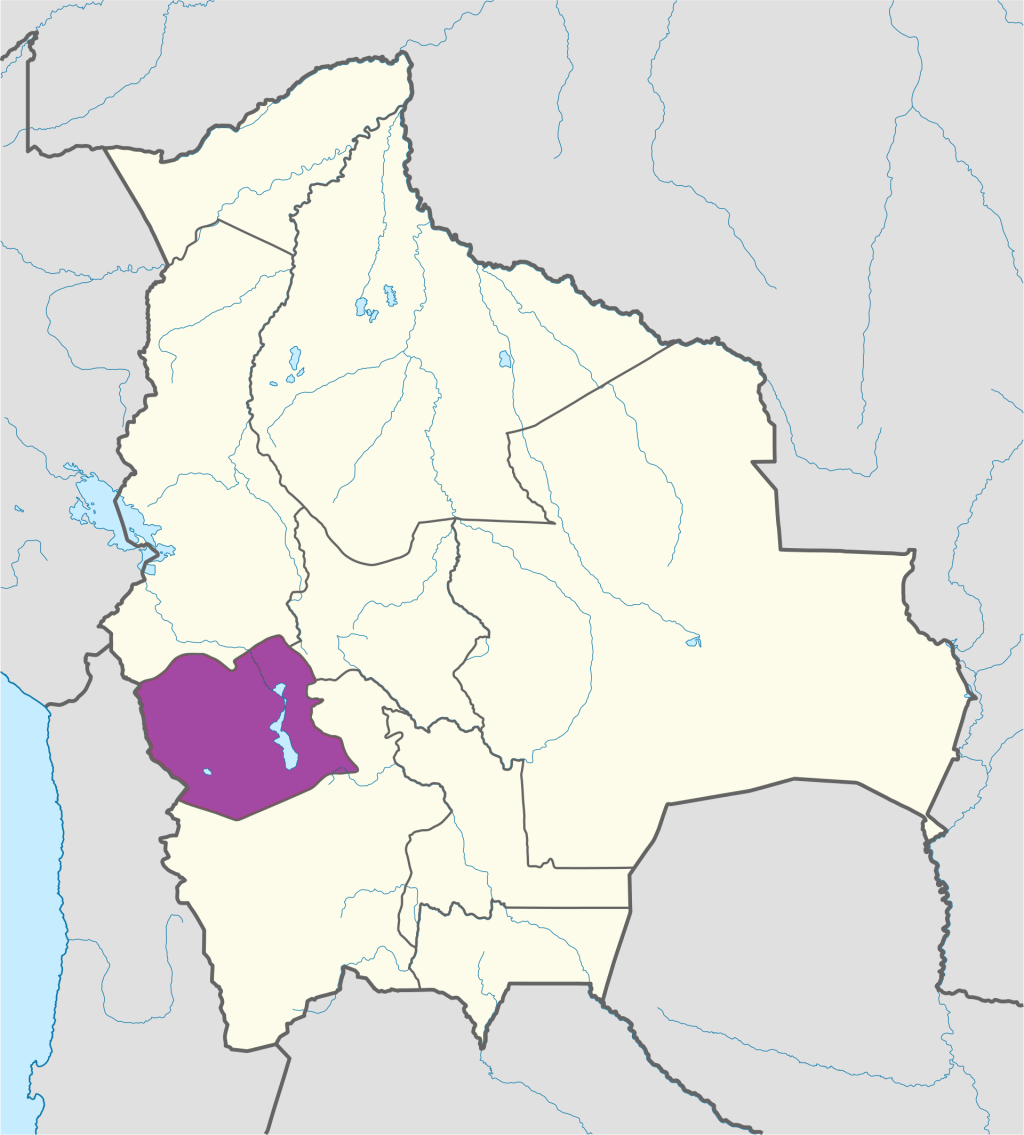 Mapa de ubicación del departamento de Oruro en Bolivia.