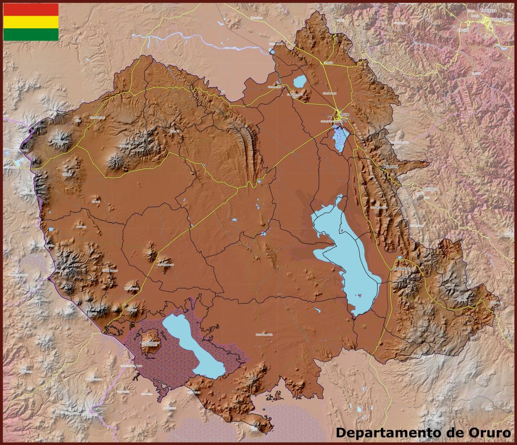 Mapa físico del departamento de Oruro.