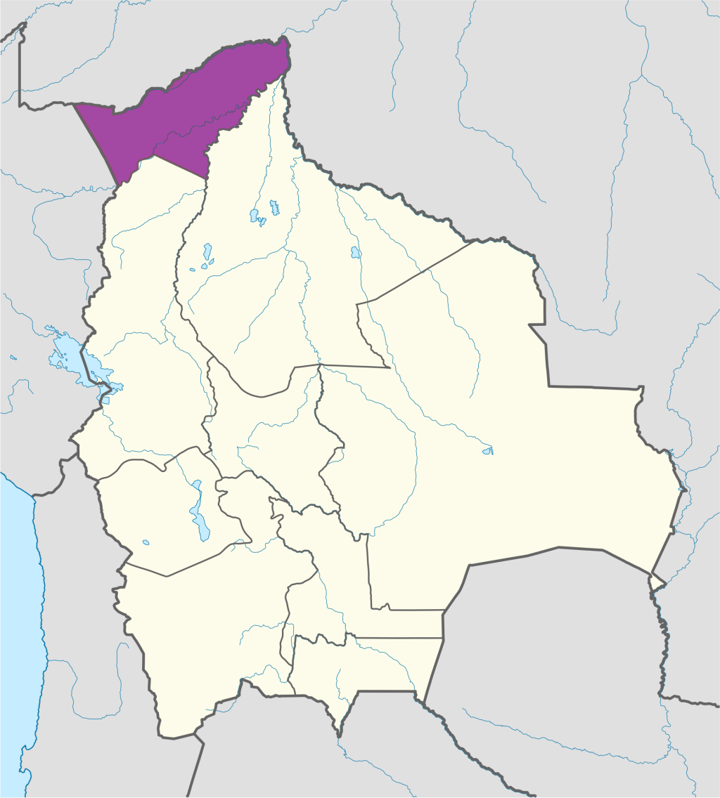 Mapa de ubicación del departamento de Pando en Bolivia.