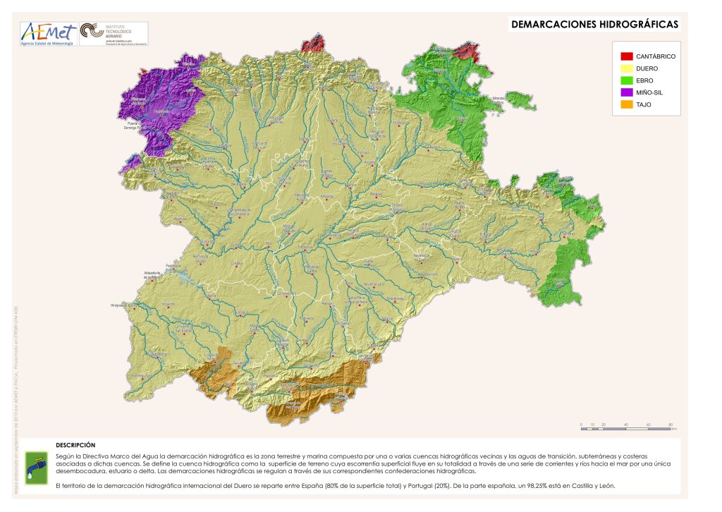 Mapa de los ríos y cuencas de Castilla y León.