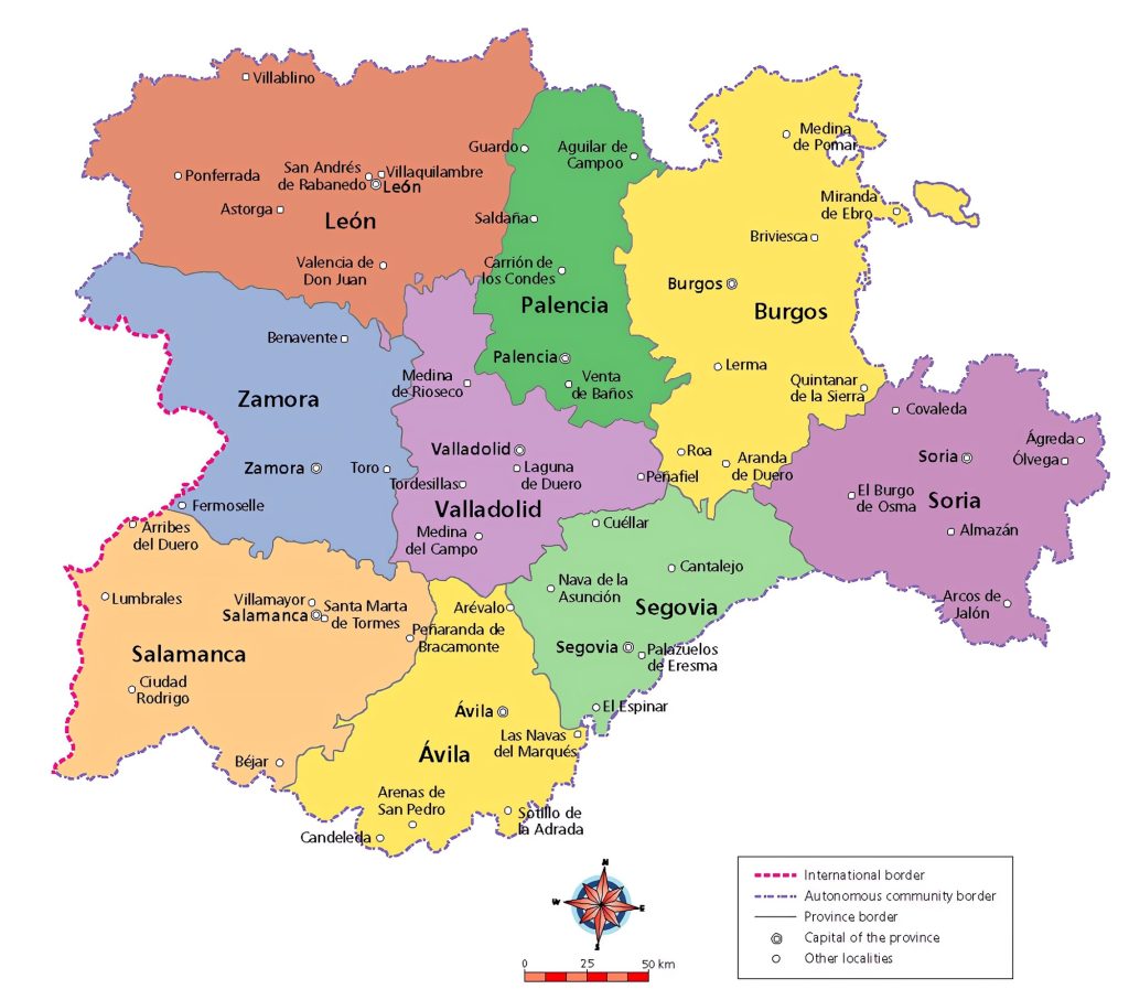 Mapa de las provincias de Castilla y León.