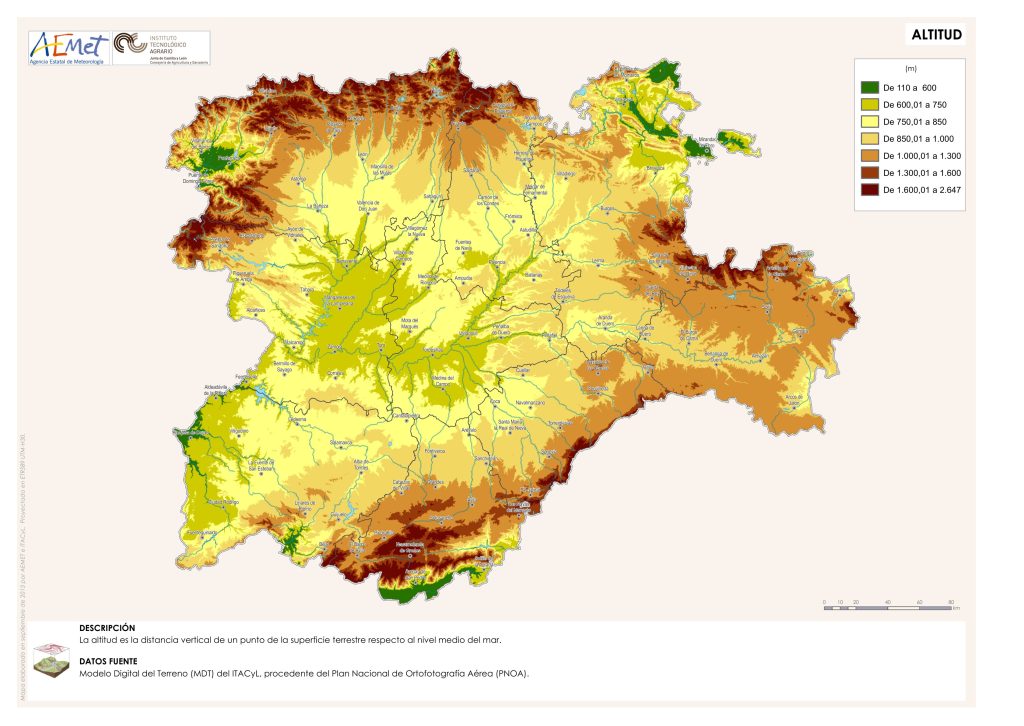 Mapa físico de Castilla y León.
