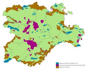 Mapa de espacios naturales protegidos de Castilla y León.