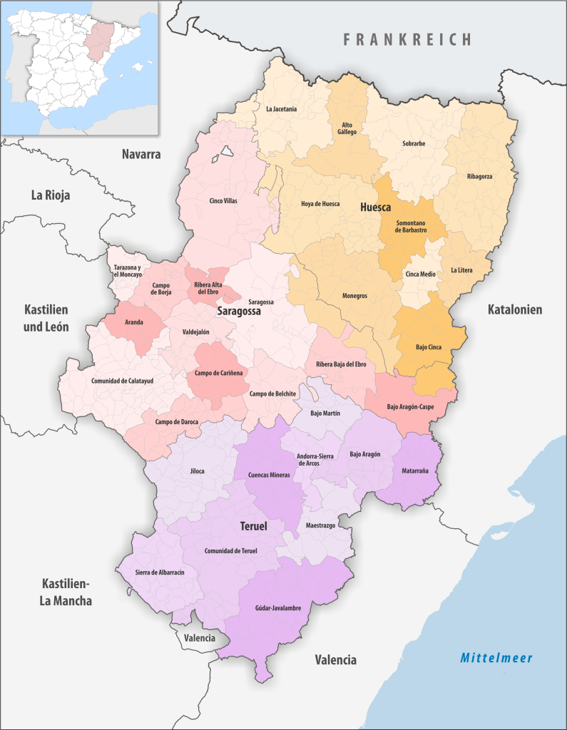 Mapa de las comarcas de Aragón.