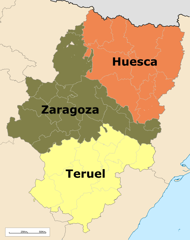 Mapa de las provincias de Aragón.