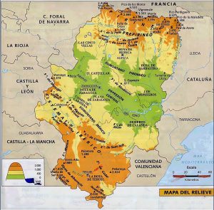 Mapa del relieve de Aragón. Mapa del relieve de Aragón.