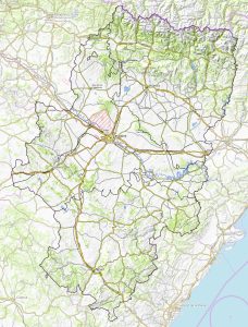 Mapa topográfico de la Comunidad Autónoma de Aragón.