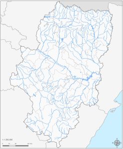Mapa de hidrografía en blanco de Aragón.