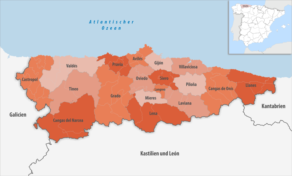 Mapa de los partidos judiciales de Asturias.