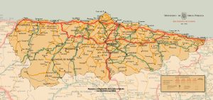 Red nacional de caminos de Asturias en 1940.
