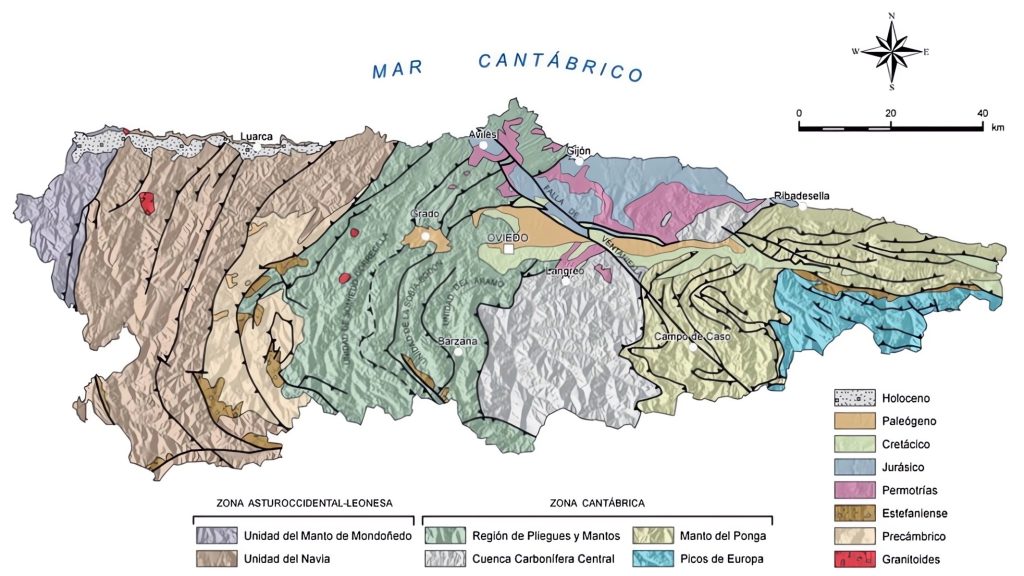 Mapa geológico de Asturias.