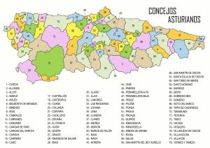 Mapa de los concejos asturianos.