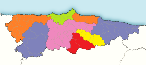Mapa mudo de las comarcas de Asturias.
