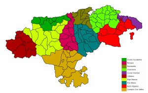 Mapa de las comarcas de la Comunidad Autónoma de Cantabria.