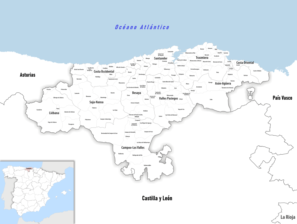 Mapa de los municipios de Cantabria.