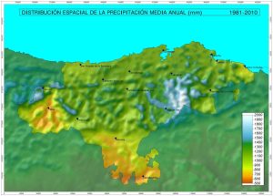Mapa de la precipitación media anual en Cantabria. Mapa de la precipitación media anual en Cantabria.