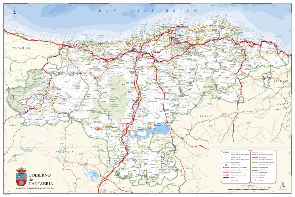 Mapa de carreteras de Cantabria.