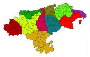 Mapa mudo de las comarcas de Cantabria.