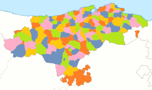 Mapa mudo de los municipios de Cantabria.