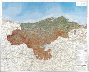 Mapa físico de la comunidad autónoma de Cantabria.