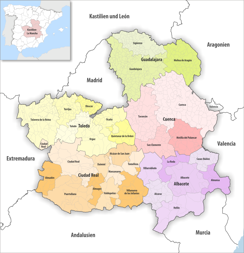 Mapa de los partidos judiciales de Castilla-La Mancha.