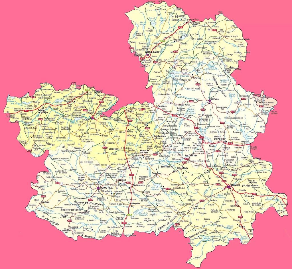 Mapa de las ciudades en Castilla-La Mancha.
