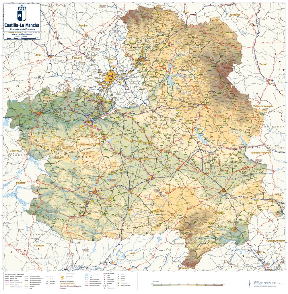 Mapa de carreteras de Castilla-La Mancha.