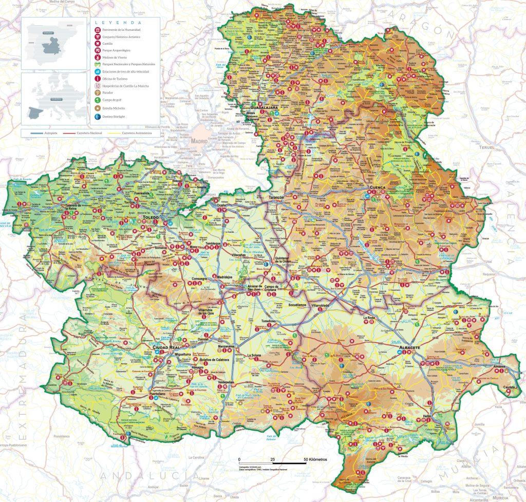 Mapa turístico de Castilla-La Mancha.