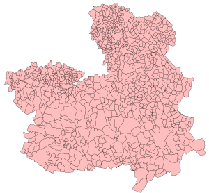 Mapa mudo de los municipios de Castilla-La Mancha.