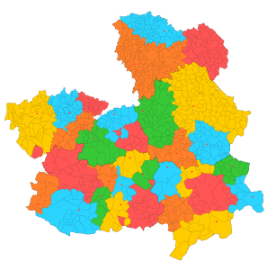 Mapa mudo de los partidos judiciales de Castilla-La Mancha.