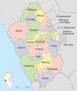 Mapa político del departamento de Ancash.