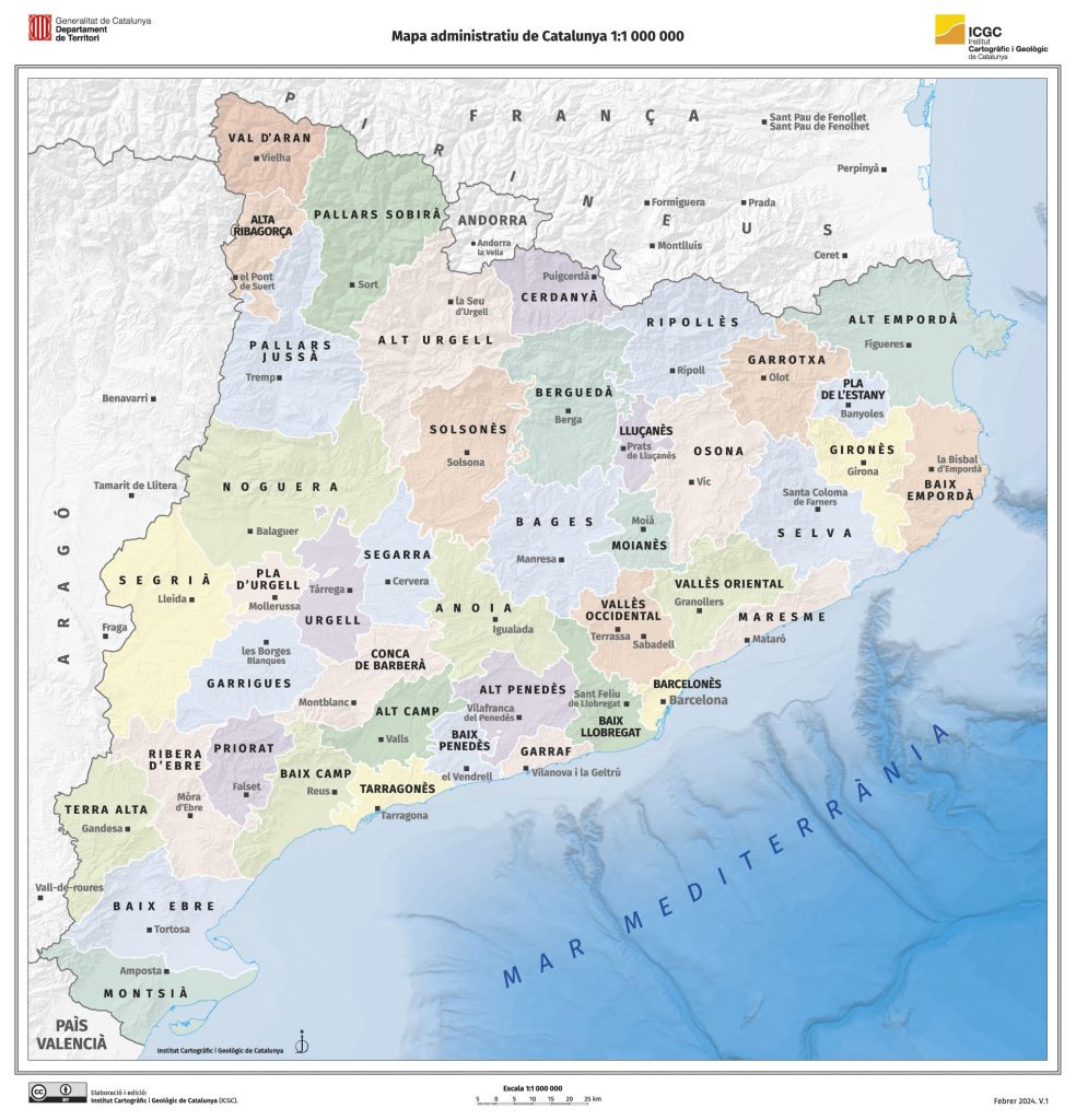 Mapa de las comarcas de Cataluña.