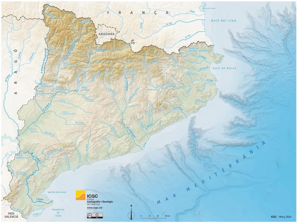Mapa hidrográfico de Cataluña.