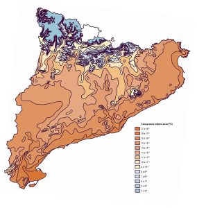 Temperatura media anual en Cataluña.