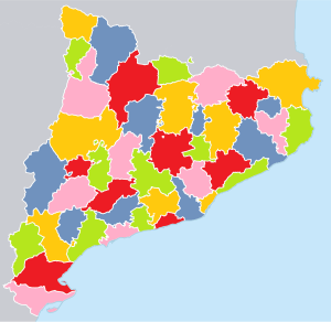 Mapa mudo de las comarcas de Cataluña.
